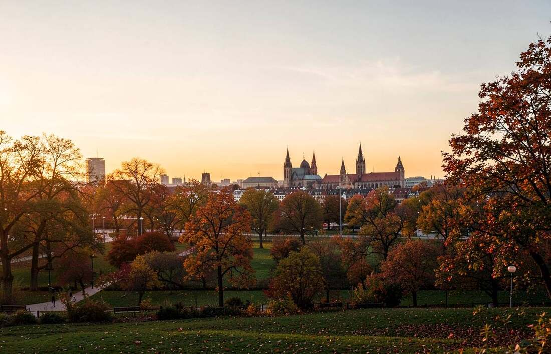 Blick über München mit Skyline und Grünflächen am Stadtrand